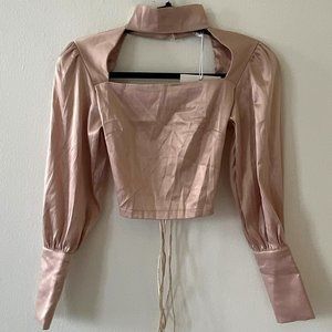 OSCAR-ST Satin Open-Back Choker-Neck Crop Top